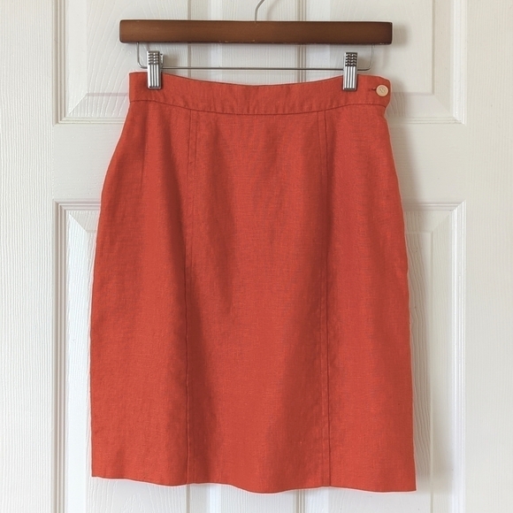 Express Tailleur 90's Vintage Linen High Waisted Mini Pencil Skirt Orange 7/8 - Picture 1 of 9